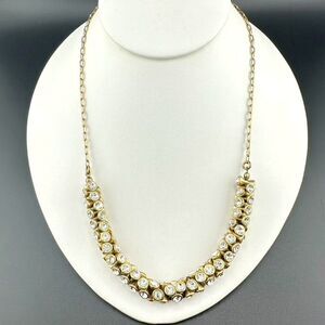 J. Crew Long Bezel set Rhinestone Crystal Gold tone Statement Necklace 30"